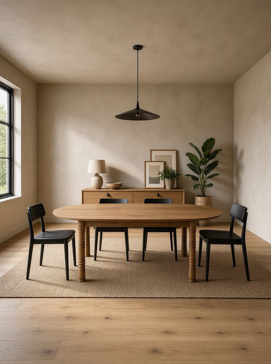 Farmhouse Dining Table | Racetrack Top | Turned-Legged Base - Hopes Woodshop